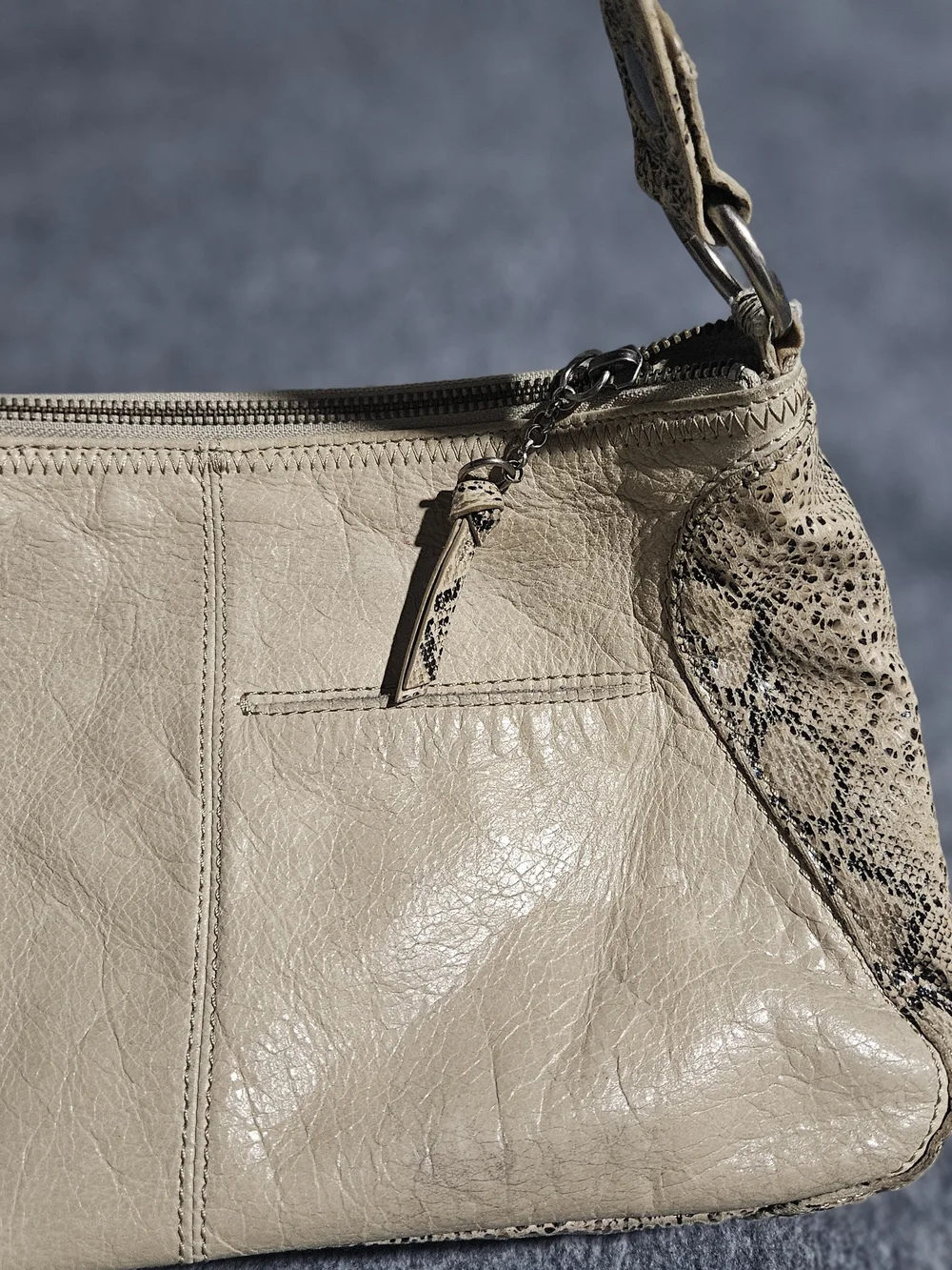 The Sak Metallic Taupe and Cream Leather Shoulder Bag